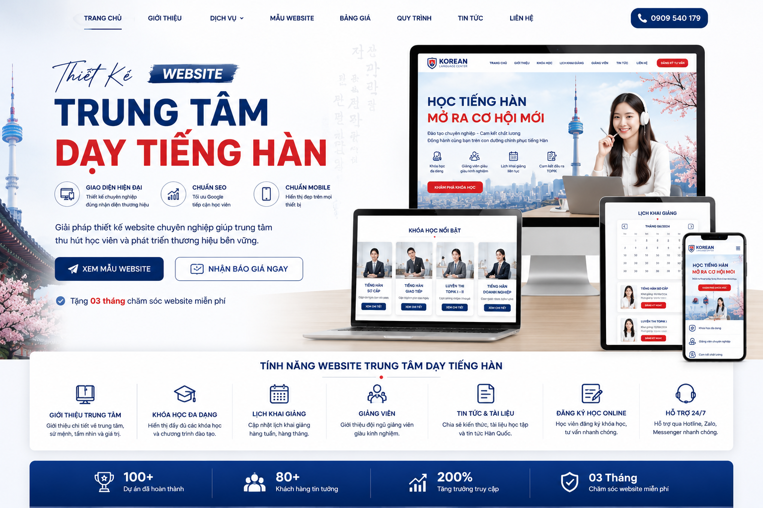 Thiết kế web dạy tiếng Hàn giá rẻ